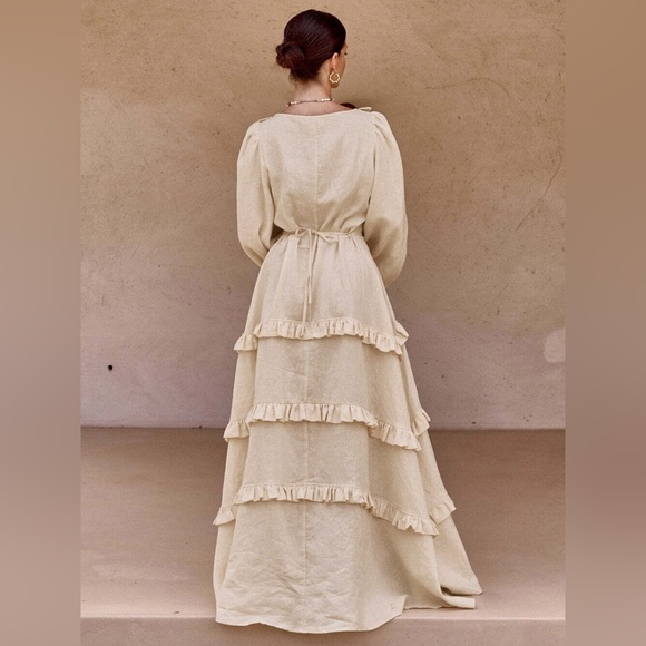 NWT- COMMENSE Cotton & Linen V-Neck Ruffle Trim Long Dress

SPU: OA240326043 - Picture 2 of 13